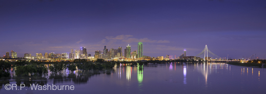 Fine photographic print of Dallas and flooded Trinity River by R.P. Washburne, at Sun to Moon Gallery