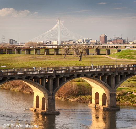 FIne photographic print of Trinity River bridges by R.P. Washburne, at SUn to Moon Gallery, Dallas, TX